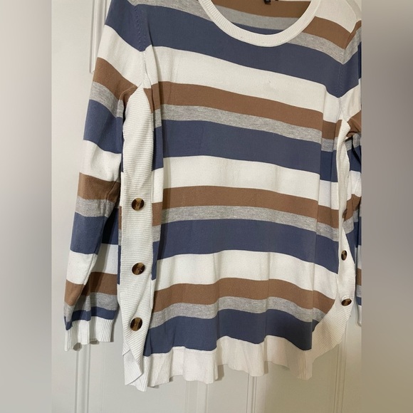 Lety & Me Striped Lightweight Sweater Size 2X Nautical Neutrals Rayon Blend - Picture 4 of 7
